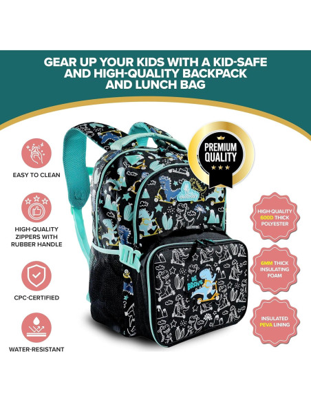 Mochila y caja de almuerzo Dinosaurio 2 piezas 30x42 cm