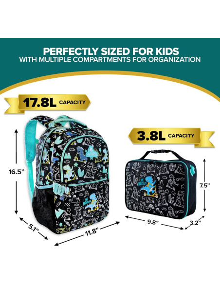 Mochila y caja de almuerzo Dinosaurio 2 piezas 30x42 cm