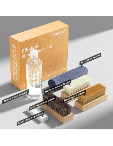 Kit de Limpieza de Zapatos Koudecy - 300ml, Cepillos y Toalla