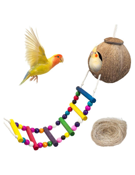 Nido de Pájaro de Coco PINVNBY con Escalera y Columpio