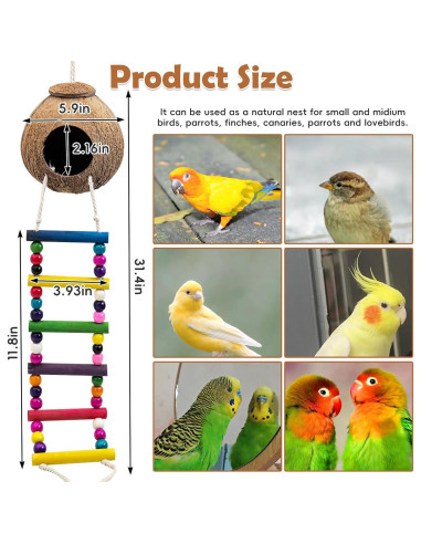 Nido de Pájaro de Coco PINVNBY con Escalera y Columpio
