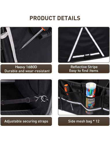 Organizador de Maletero HIRALIY 4 en 1 Plegable con Bolsa Térmica