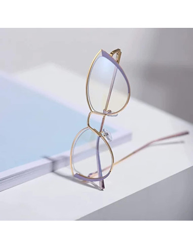 Gafas de Luz Azul HJSTES Ojo de Gato Metal Púrpura