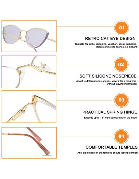 Gafas de Luz Azul HJSTES Ojo de Gato Metal Púrpura