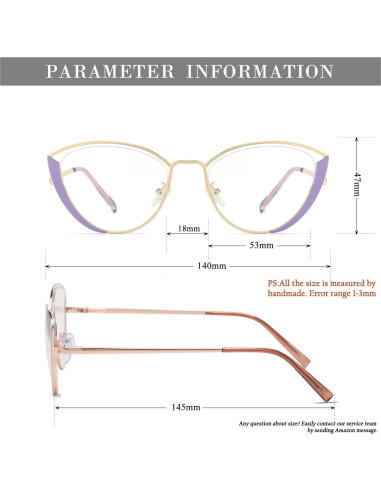 Gafas de Luz Azul HJSTES Ojo de Gato Metal Púrpura
