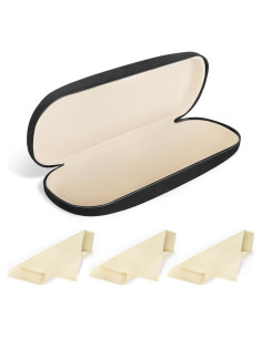 Estuche de Gafas Duro Tixhumiy Negro con 3 Paños de Limpieza