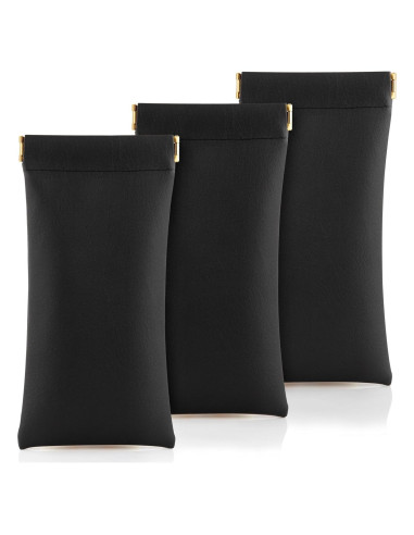 Estuche de Gafas de Cuero PU Negro 3 Pack - Portátil y Ligero