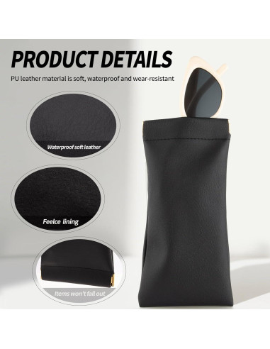 Estuche de Gafas de Cuero PU Negro 3 Pack - Portátil y Ligero