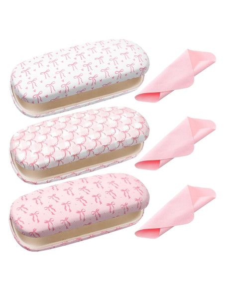 3 Fundas Duras Rosa con Lazo para Gafas + Paño de Limpieza