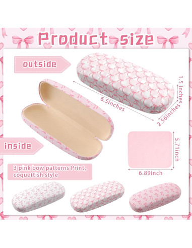 3 Fundas Duras Rosa con Lazo para Gafas + Paño de Limpieza