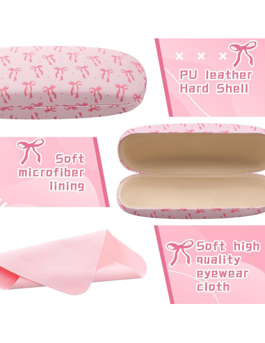 3 Fundas Duras Rosa con Lazo para Gafas + Paño de Limpieza