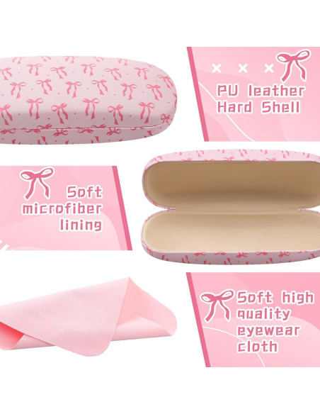 3 Fundas Duras Rosa con Lazo para Gafas + Paño de Limpieza