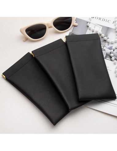 Estuche de Gafas de Cuero PU Negro 3 Pack - Portátil y Ligero
