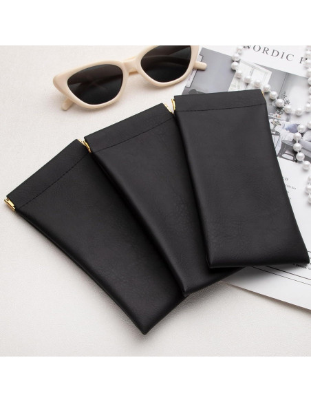 Estuche de Gafas de Cuero PU Negro 3 Pack - Portátil y Ligero