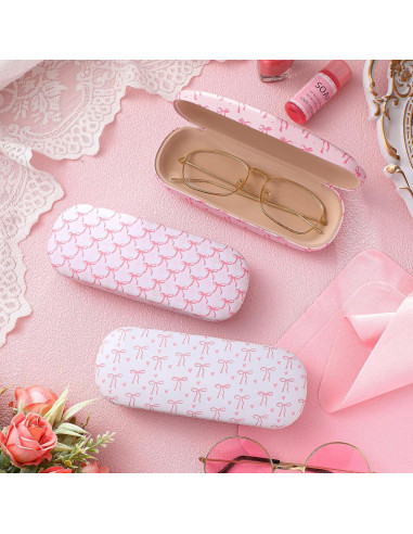 3 Fundas Duras Rosa con Lazo para Gafas + Paño de Limpieza