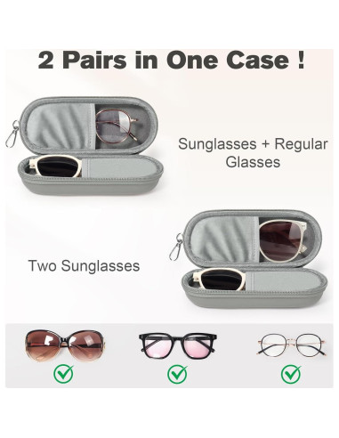 Estuche Doble para Gafas Gris Organizador con Cremallera