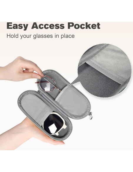 Estuche Doble para Gafas Gris Organizador con Cremallera