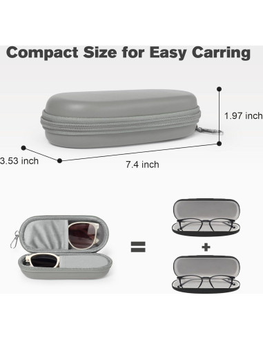 Estuche Doble para Gafas Gris Organizador con Cremallera