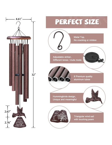 Campanas de Viento Memorial Synhonty Colibrí Bronce 81.3 cm