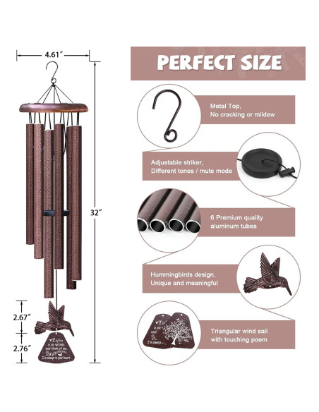 Campanas de Viento Memorial Synhonty Colibrí Bronce 81.3 cm