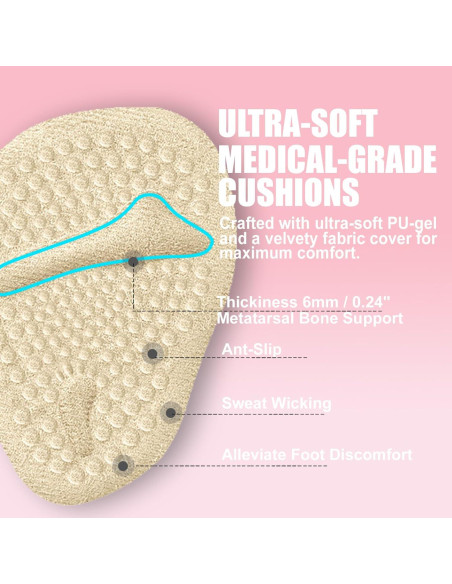 6 Pares Almohadillas Metatarsales Viybtue Beige Confort Tacones