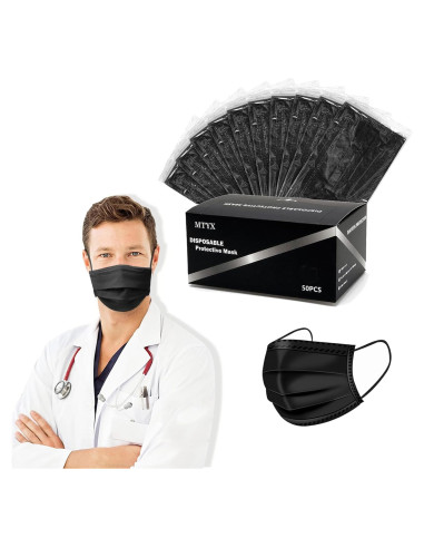 Mascarillas Desechables Negras MTYX 3 Capas 50 Unidades