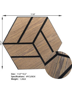 Paneles Acústicos Hexagonales ARTSLAT 4 Unidades Nogal 30x25.9cm 2