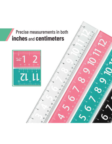 Reglas de plástico Mr. Pen 30 cm - Paquete de 4 coloridas