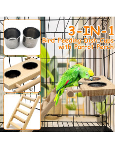 Juego de Comederos para Aves Tfwadmx con Soporte de Madera 2