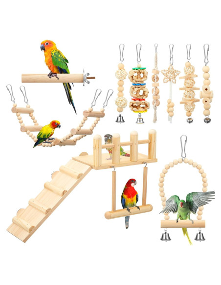 Kit de Juguetes para Aves Sonwyoung - 10 Piezas de Madera Kit de Juguetes para Aves Sonwyoung - 10 Piezas de Madera
