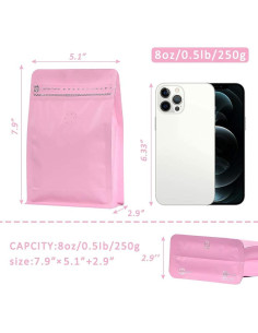 Bolsas de Café Aluminio REMTAP 227g 50pcs Reutilizables Rosa 2