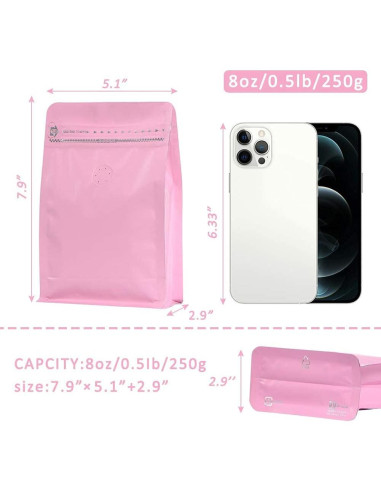 Bolsas de Café Aluminio REMTAP 227g 50pcs Reutilizables Rosa