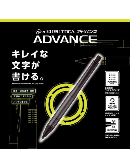 Lápiz Mecánico Uni Kurutoga Advance 0.5mm Metal Negro