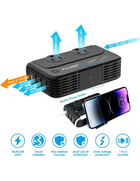 Convertidor de Voltaje ALLWEI 220V a 110V para Viajes