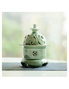 Horno de Incienso Hermit Life Celadón 13x16 cm con Tapa Loto