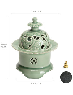 Horno de Incienso Hermit Life Celadón 13x16 cm con Tapa Loto 2