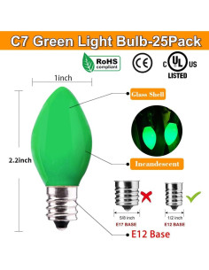 Pack de 25 Bombillas C7 Verdes E12 5W para Decoración 2