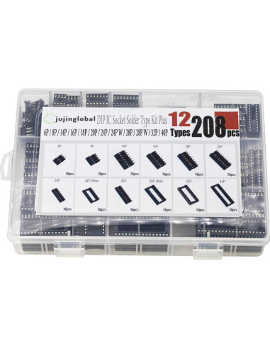 Kit de 208 Piezas de Zócalos DIP IC Jujinglobal 2.54mm