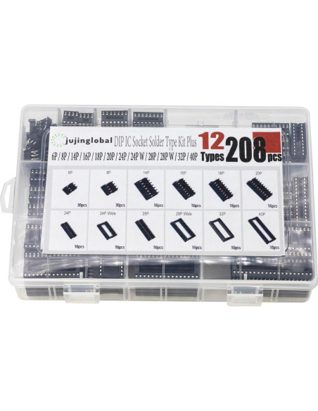 Kit de 208 Piezas de Zócalos DIP IC Jujinglobal 2.54mm