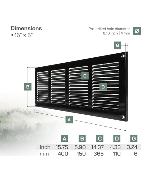 Cubierta de Ventilación Metal 40x15 cm con Protección Insectos