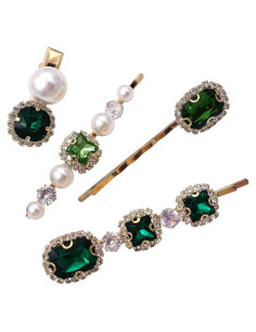 4 Horquillas Decorativas de Perlas Cristal Verde EasyTech