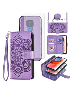 Funda Asuwish Cartera para Moto G Play 2021 Púrpura con Accesorios