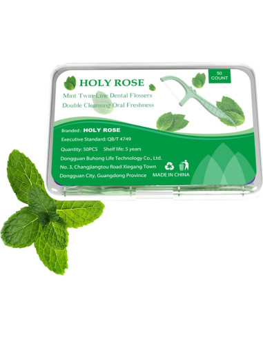 Palillos de Hilo Dental Holy Rose 2 Cajas Sabor Menta 100 Unidades