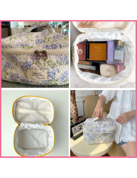 Bolsa de Maquillaje Acolchada Uekeboag Floral Grande 25.4x15.2cm