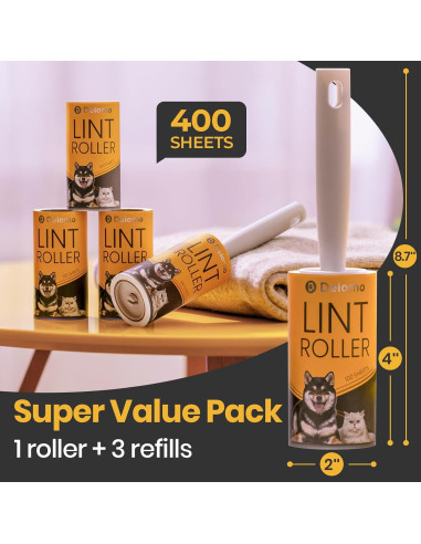 Rodillo Adhesivo DELOMO para Mascotas - 1 Rodillo + 3 Recargas