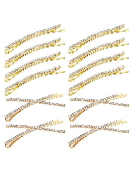 12 Horquillas de Cabello Brillantes WILLBOND Oro 13.5 cm