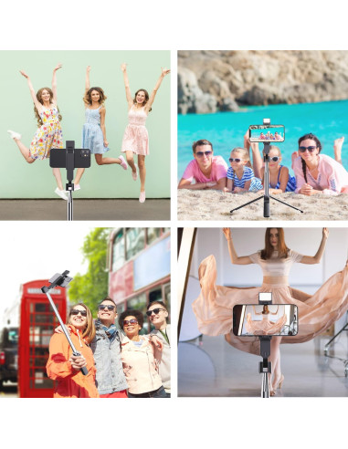 Palo de Selfie Trípode Ambertronix 40" con Luz LED y Control Remoto