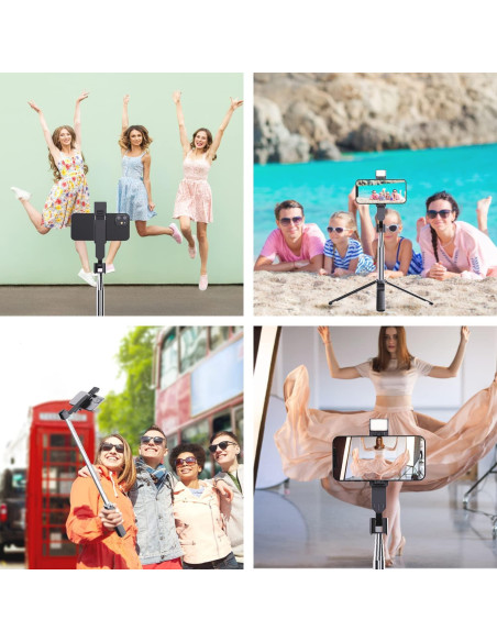 Palo de Selfie Trípode Ambertronix 40" con Luz LED y Control Remoto