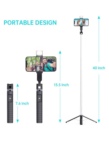 Palo de Selfie Trípode Ambertronix 40" con Luz LED y Control Remoto