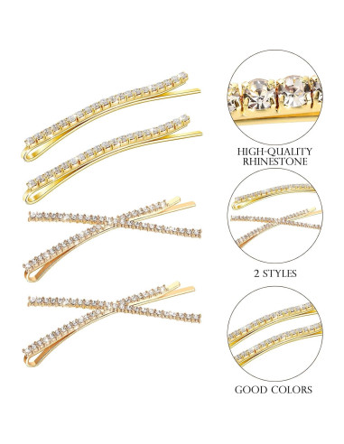 12 Horquillas de Cabello Brillantes WILLBOND Oro 13.5 cm